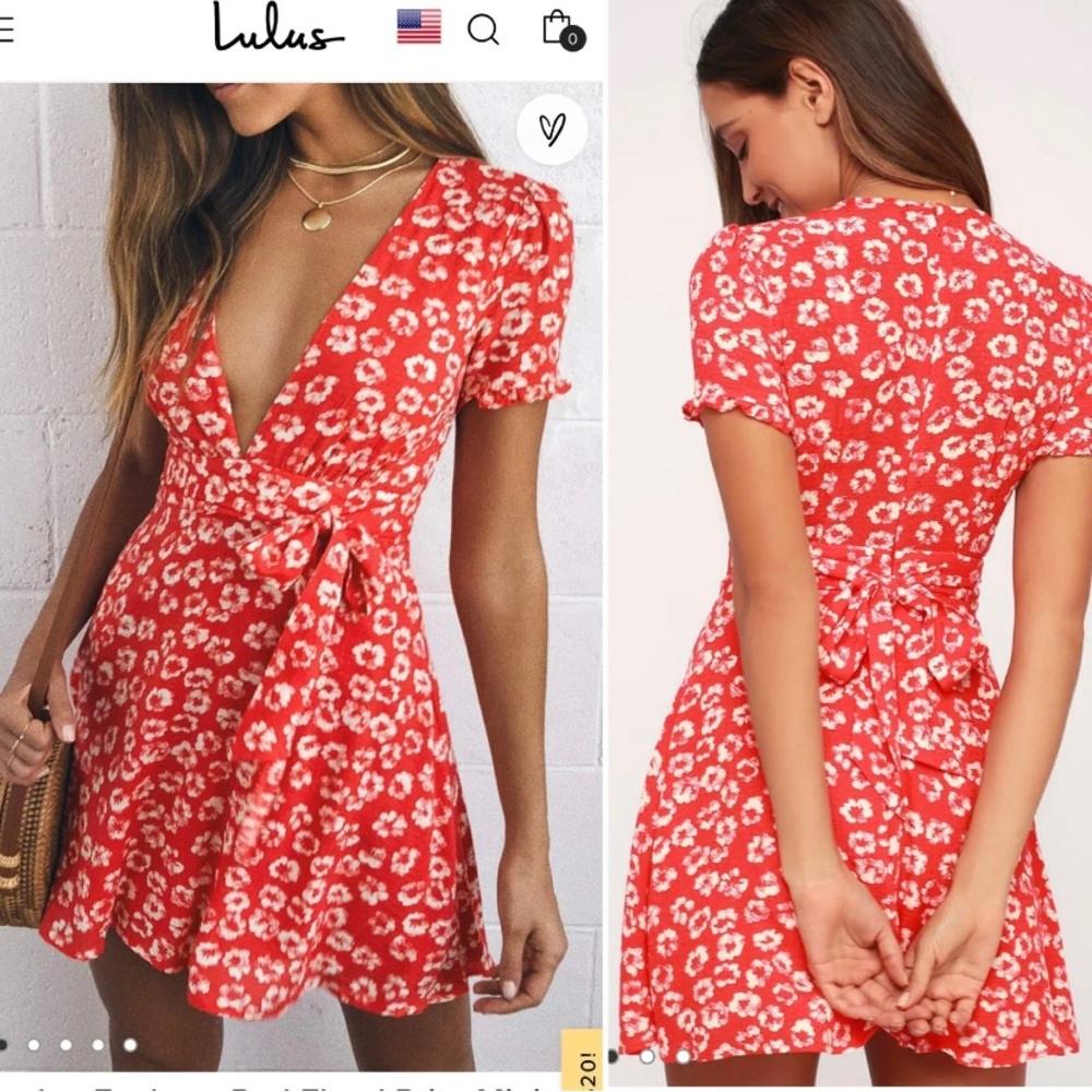 Lulus Garden Explorer Red Floral Print Mini Dress